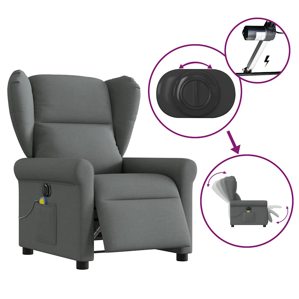 Fauteuil inclinable de massage | Fauteuil de relaxation | Chaise de relaxation électrique gris foncé tissu CFW296094 - 8