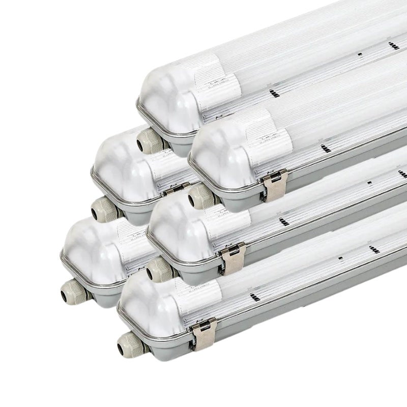Pack de 6 - Kit de Réglette LED IP65 + 2 Tube Néon LED 120cm T8 18W - Blanc Froid 6000K - 8000K - SILUMEN - 7