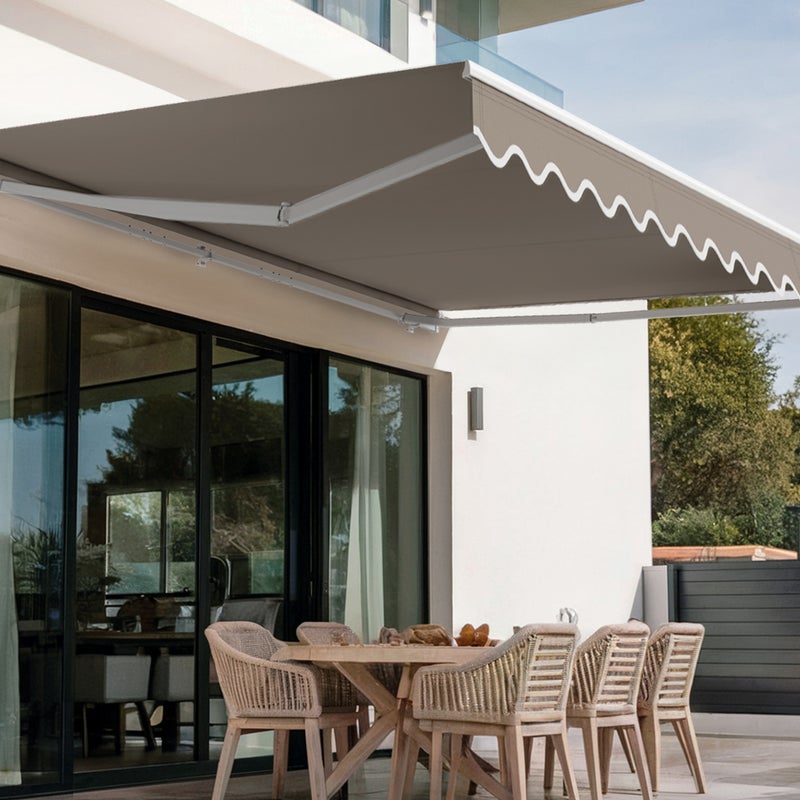 Biała jednoczęściowa markiza VECCHIO 3m x 2,5m płótno w kolorze taupe