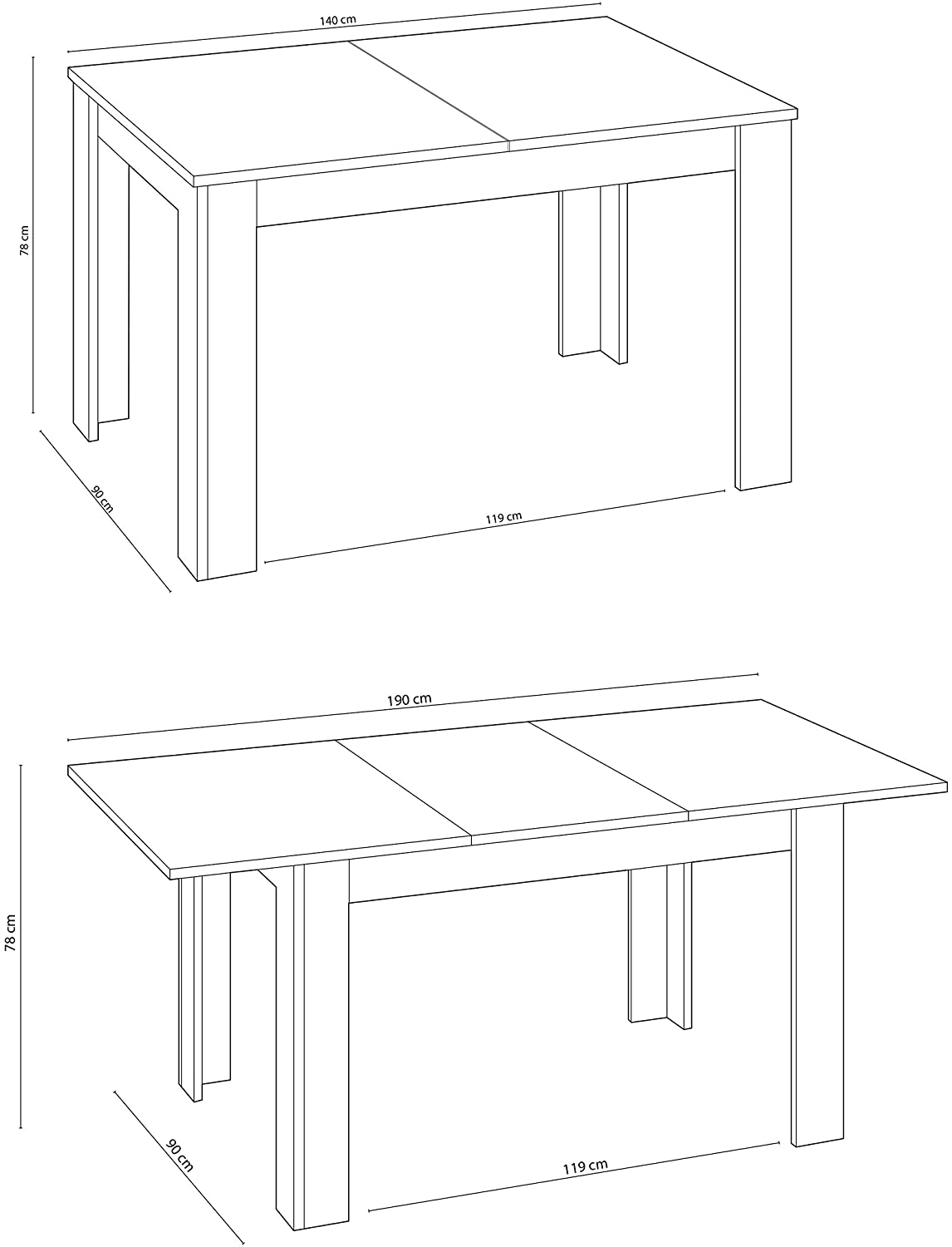 Mobelcenter – Mesa de Salón/Comedor Extensible Kendra – Ancho: 140 cm x Fondo: 90 cm x Alto: 78 cm – Ancho Extendida: 190 cm (Blanco Brillo) - (0486) - 5