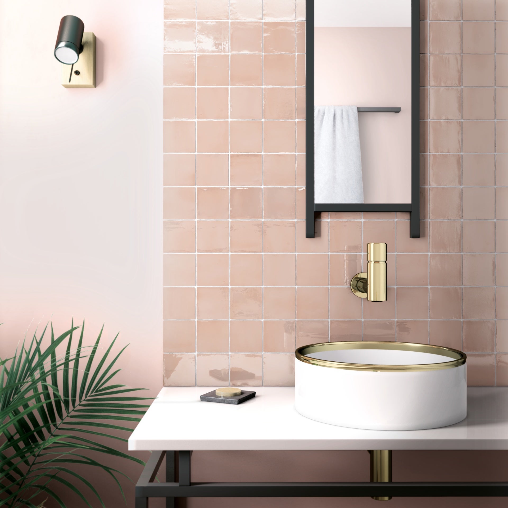 Glazura Premium z efektem zellige, połysk 10x10 cm Manacor Blush Pink