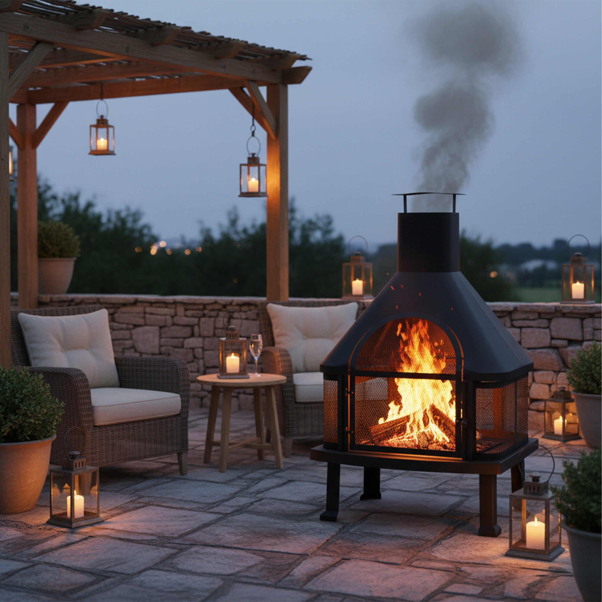 cheminée de terrasse avec grill, Protection contre étincelle, tisonnier, massif, acier, 110x63x51 cm, noir, Relaxdays - 3