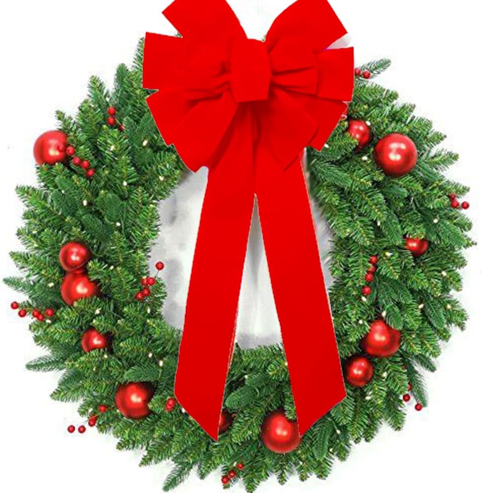 6 Grandi Fiocchi Natalizi In Velluto Rosso 22,9x30,5 Cm Per Decorazioni Albero, Porta, Ghirlande