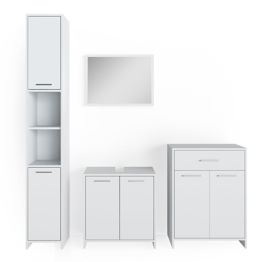 Vicco Zestaw mebli łazienkowych Kiko, Biały, 4 części, z wysoką szafką i komodą