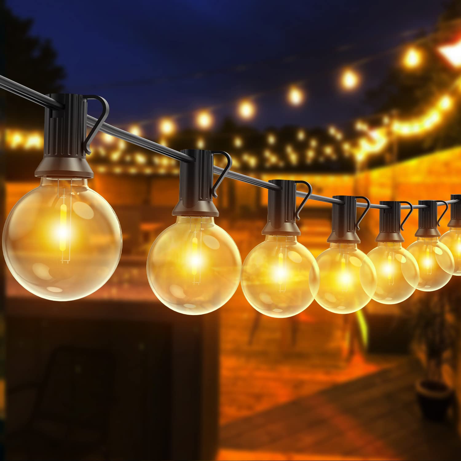 Warlisou Catena Luminosa Esterno con Telecomando 45M Luci da Esterno LED G40 Lampadine, Bianco Caldo Catena Luci Esterno e Interno per Giardino Natale Terrazzo, Matrimonio