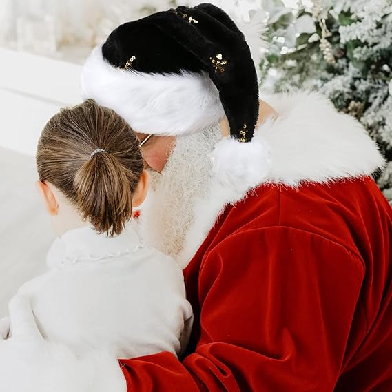 sztuka (30*45 cm) Czarna czapka świąteczna dla dorosłych z podszewką, unisex, ciepłe akcesoria do czapek świątecznych Czapka świąteczna i noworoczna - 2