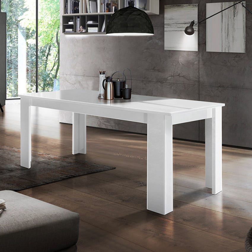 Tavolo Da Pranzo Estensibile Bianco Lucido - 140/190x90x78 Cm | Tavolo Allungabile Per Cucina O Sala - Foto 7