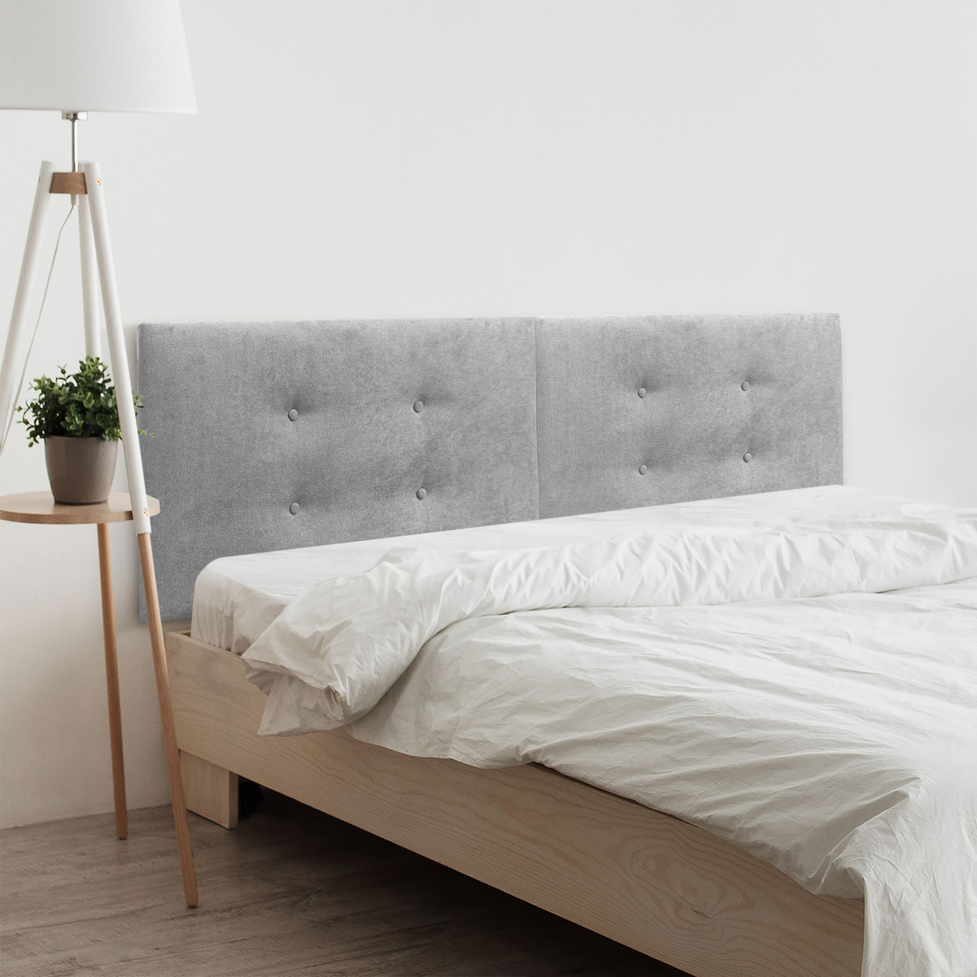 Dhome cabecero de tela acualine con 2 hileras dual dividido en 2 piezas tapizado de alta gama cabezal dormitorio (gris, 210cm)