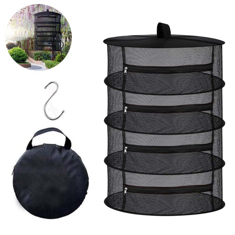 2x 4-poziomowe Wieszaki do Suszenia Ziół, Siatkowy Kosz z Zamek Błyskawiczny – Z Hakiem S i Torbą do Przechowywania Roślin i Kwiatów