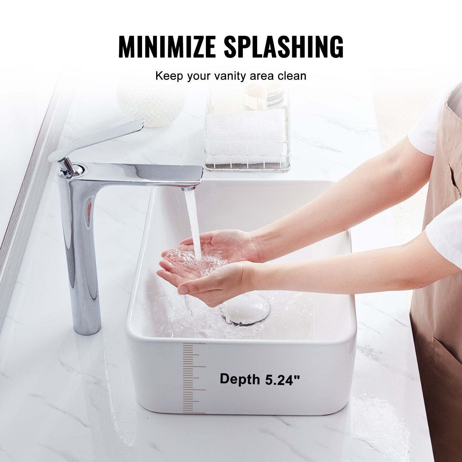 Lavabo rectangulaire 406x305 mm,VEVOR vasque à poser en céramique blanche,style contemporain,adapté aux salles de bains,hôtels,toilettes - 4