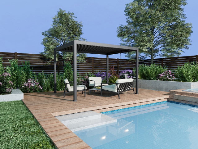 Pergola bioclimatique autoportante en aluminium avec lames orientables - 12 m² - anthracite - AMALFI