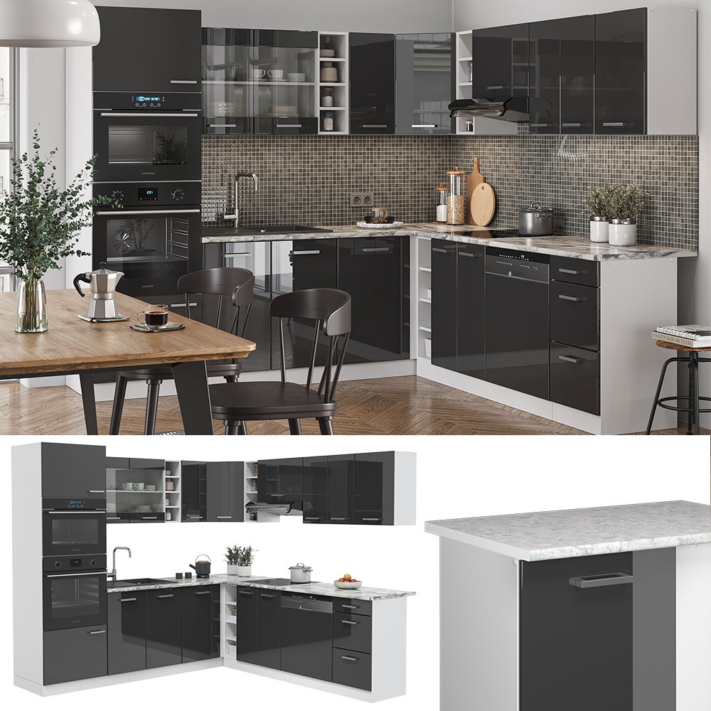 Vicco Cuisine en angle R-Line, Anthracite Haute brillance/Blanc, 247 x 237 cm, PT Chêne - 5