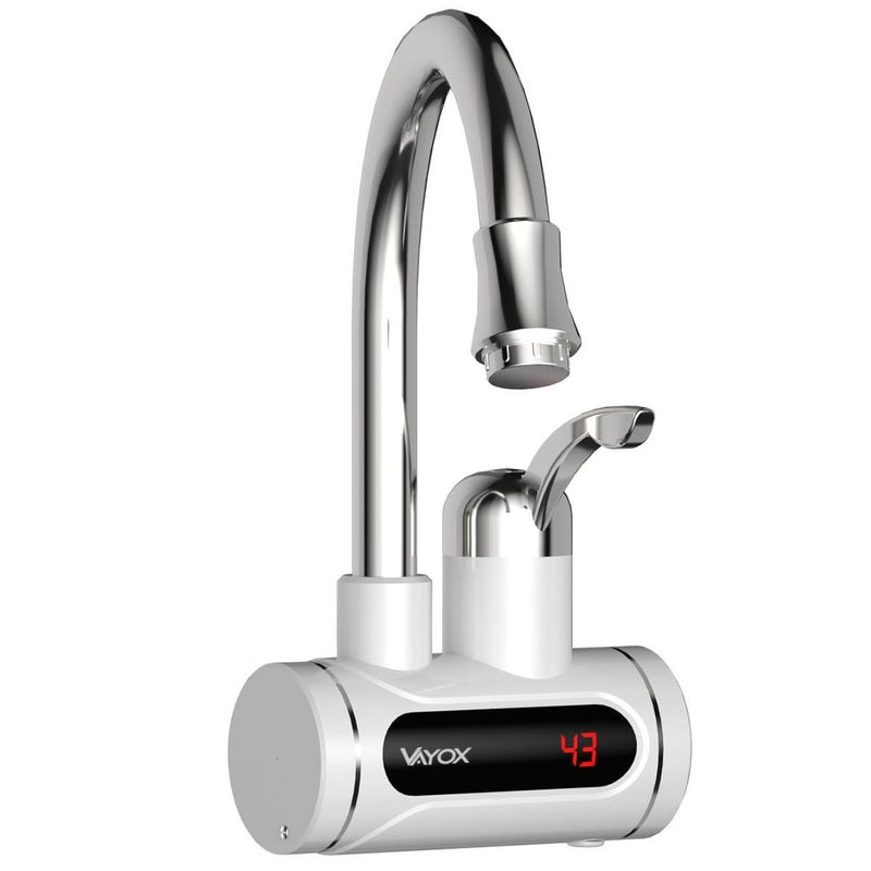 Przepływowy podgrzewacz wody poziomy, wyświetlacz, biały VA0234 VAYOX