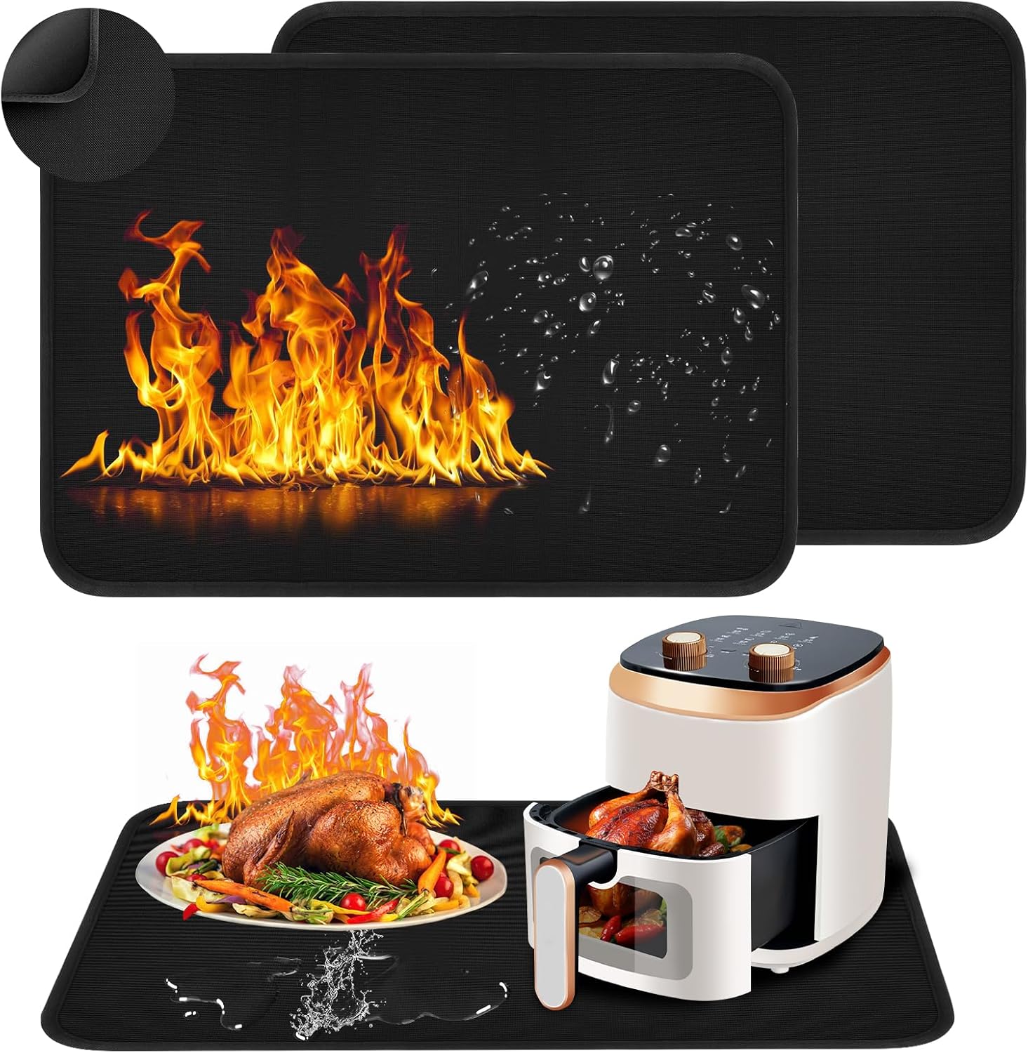 Mata Odporna na Ciepło 60x80cm, Zestaw 2 Mat Silikonowych Ognioodpornych, Ochrona do Frytkownicy i Mikrofalówki