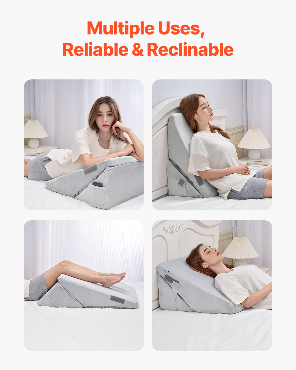 Coussin Incliné Lit,VEVOR Oreiller Orthopédique Réglable,Rembourrage Mousse,Housse Lavable,Coussin de Lecture Lit pour Soulagement Reflux Acide - 4