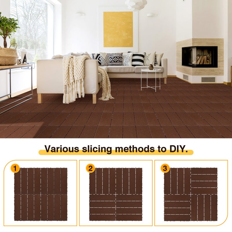 Lot de 110 dalles de terrasse 30x30cm sol en plastique avec système d'encliquetage Pose Rapide Idéal Jardin, Balcon Brun (110 pcs/10 m²) - 4