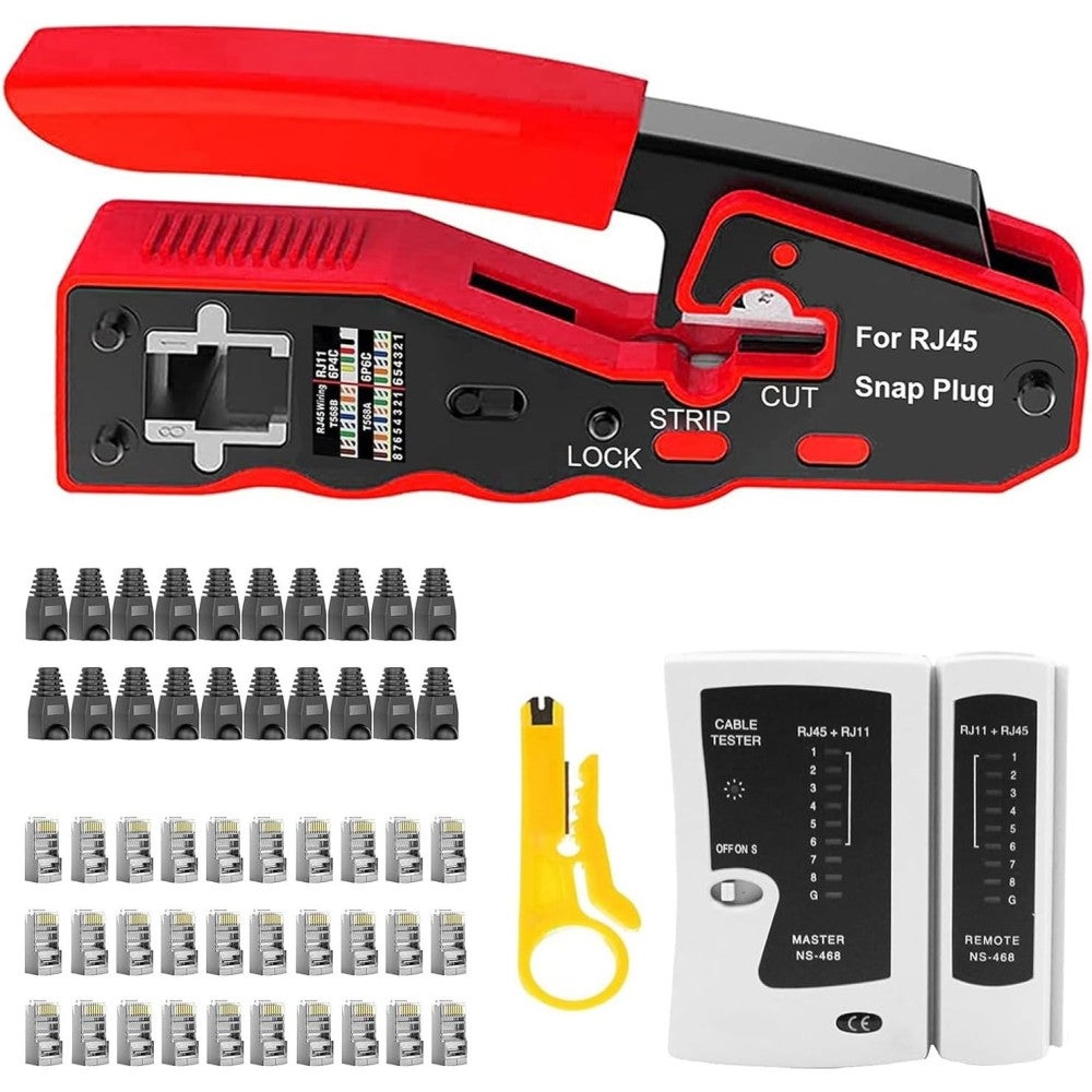 Crimpadora Cables Red Kit Herramientas Red UbiGear - Crimpadora, Probador Y 100 Conectores RJ45 Probador Red UbiGear