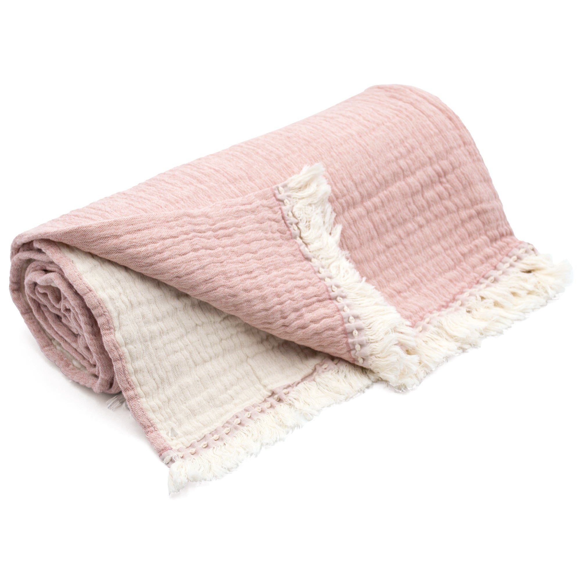 Plaid bi-colore 130x170 cm VENCE 100% gaze de coton rose thé - 2
