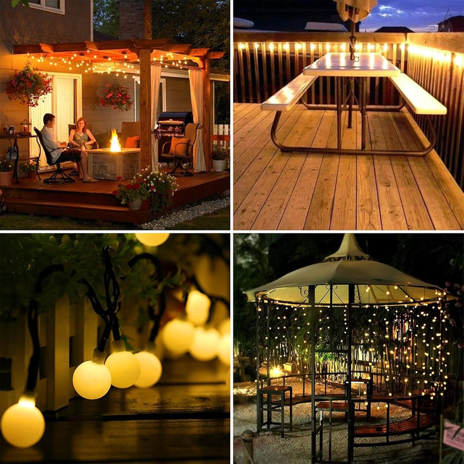 Guirlande lumineuse solaire d'extérieur - 10 m - 40 globes LED solaires - 8 modes - Étanche - Blanc chaud - Décoration pour l'extérieur - 4