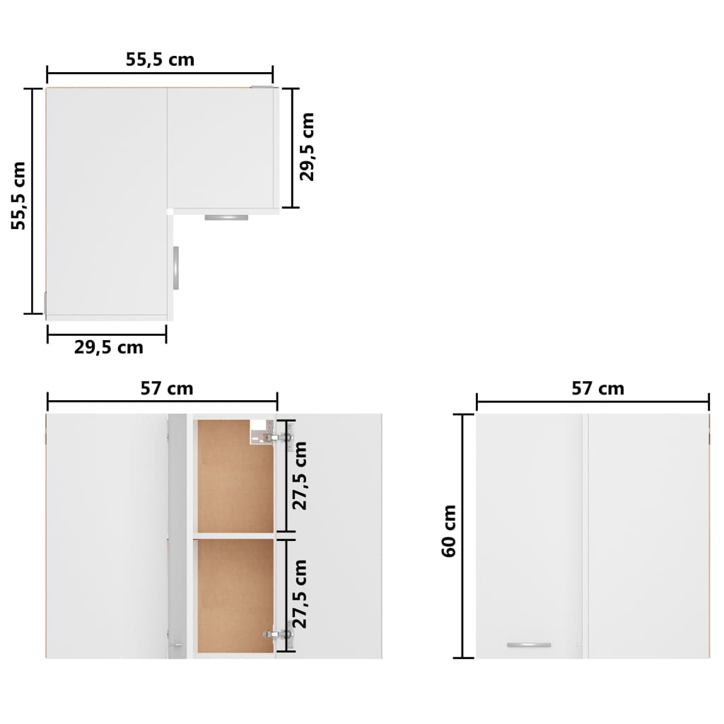 Meuble d'angle suspendu Blanc 57 x 57 x 60 cm Bois d'ingénierie - 9