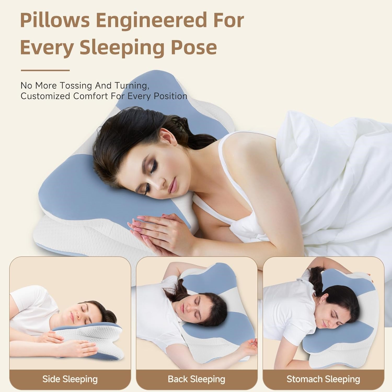 Oreiller de soutien cervical en mousse à mémoire de forme, oreiller ergonomique pour les personnes dormant sur le côté, sur le dos et sur le ventre - 2