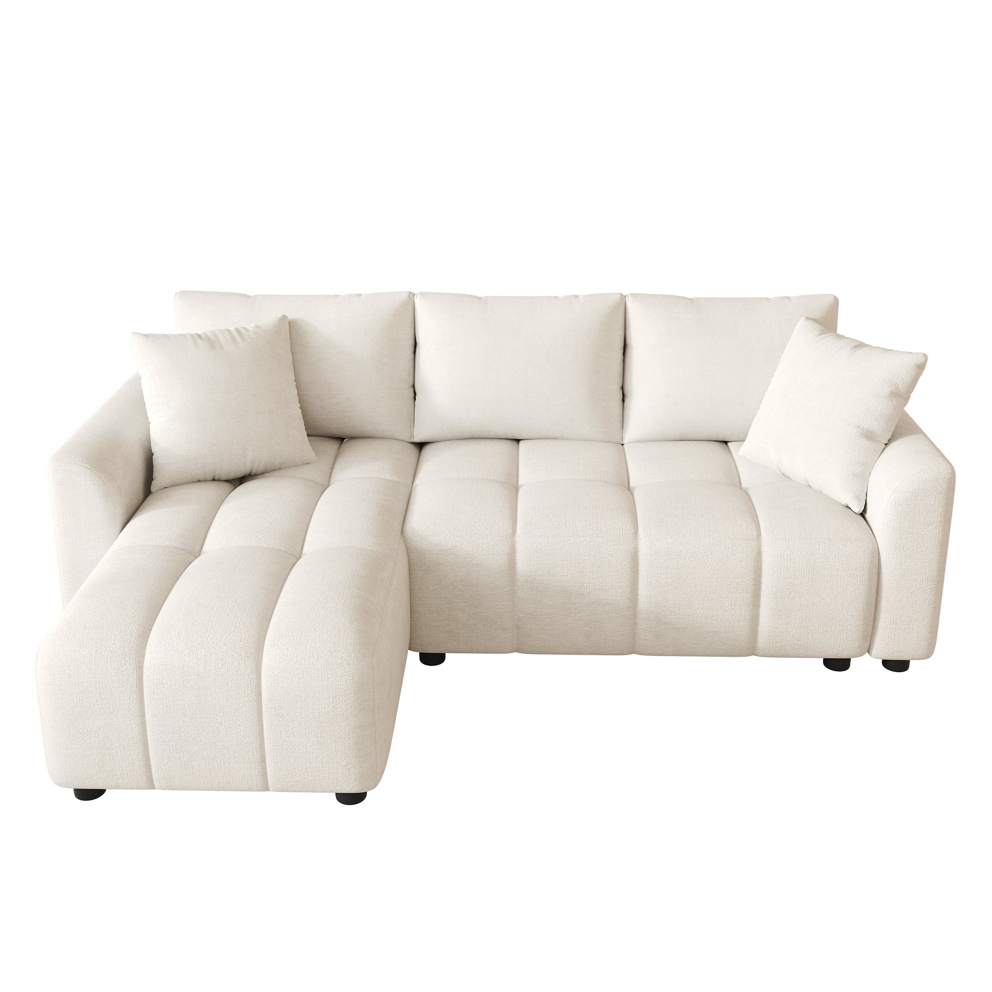 Canapé d’angle modulable 3 places avec méridienne et coussins canapé de salon en chenille beige 204x127x82,5 cm - 4