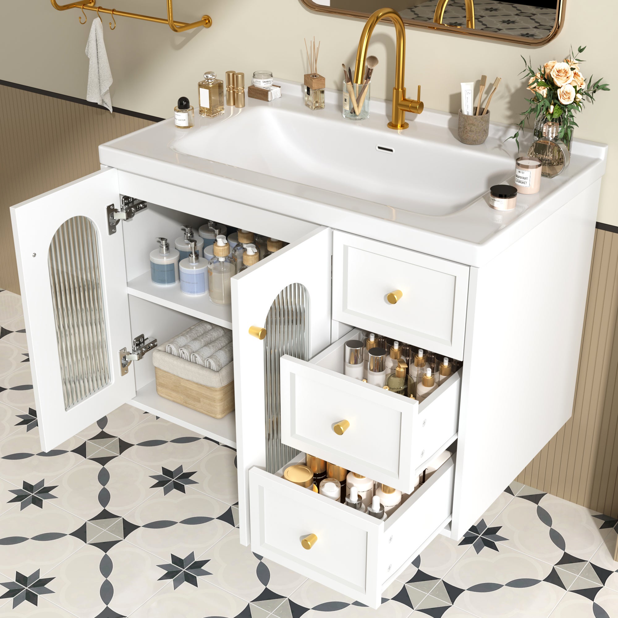 Baie vanitatea cabinet, Dulap chiuveta baie 80 cm, Material: MDF, Puncte cheie: dulap suspendat 80 cm