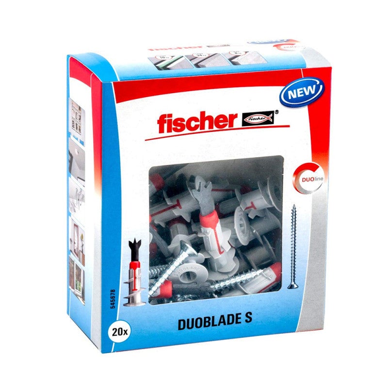 Fischer 20x kołek do płyt gipsowo-kartonowych DUOBLADE S w zestawie 20x wkręt do płyt wiórowych 4,5 x 40 mm