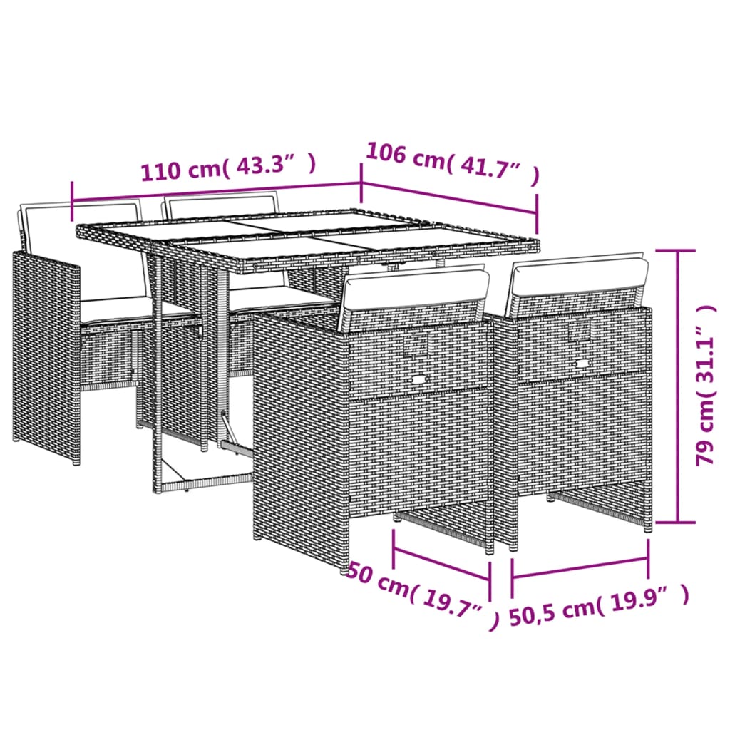Maison Exclusive - Set de muebles jardín 5 pzas con cojines ratán sintético negro - 6