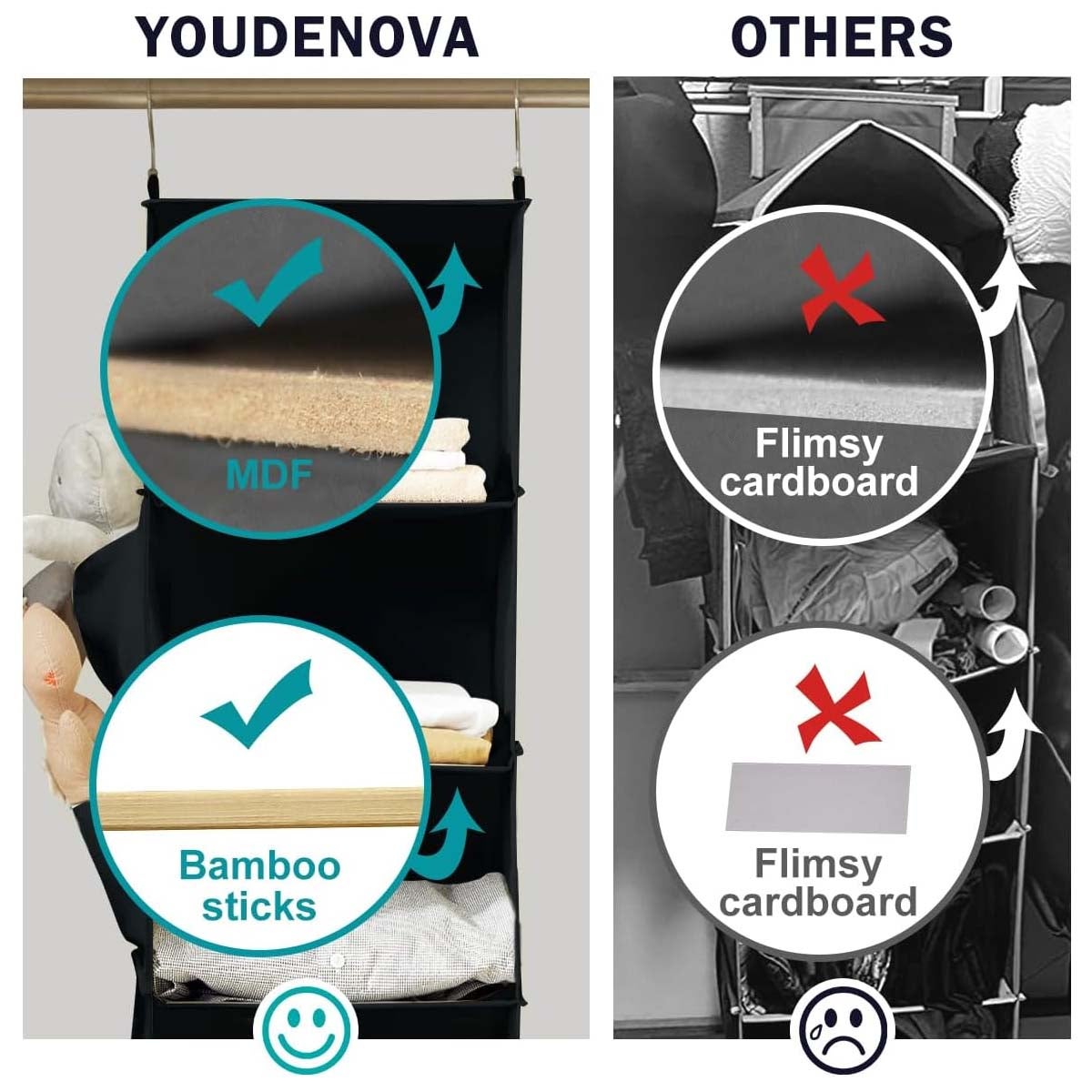 1pc Organizador de armário suspenso lavável multicamadas com gavetas, saco de tecido para roupas, prateleiras suspensas quarto com ganchos, preto - 6