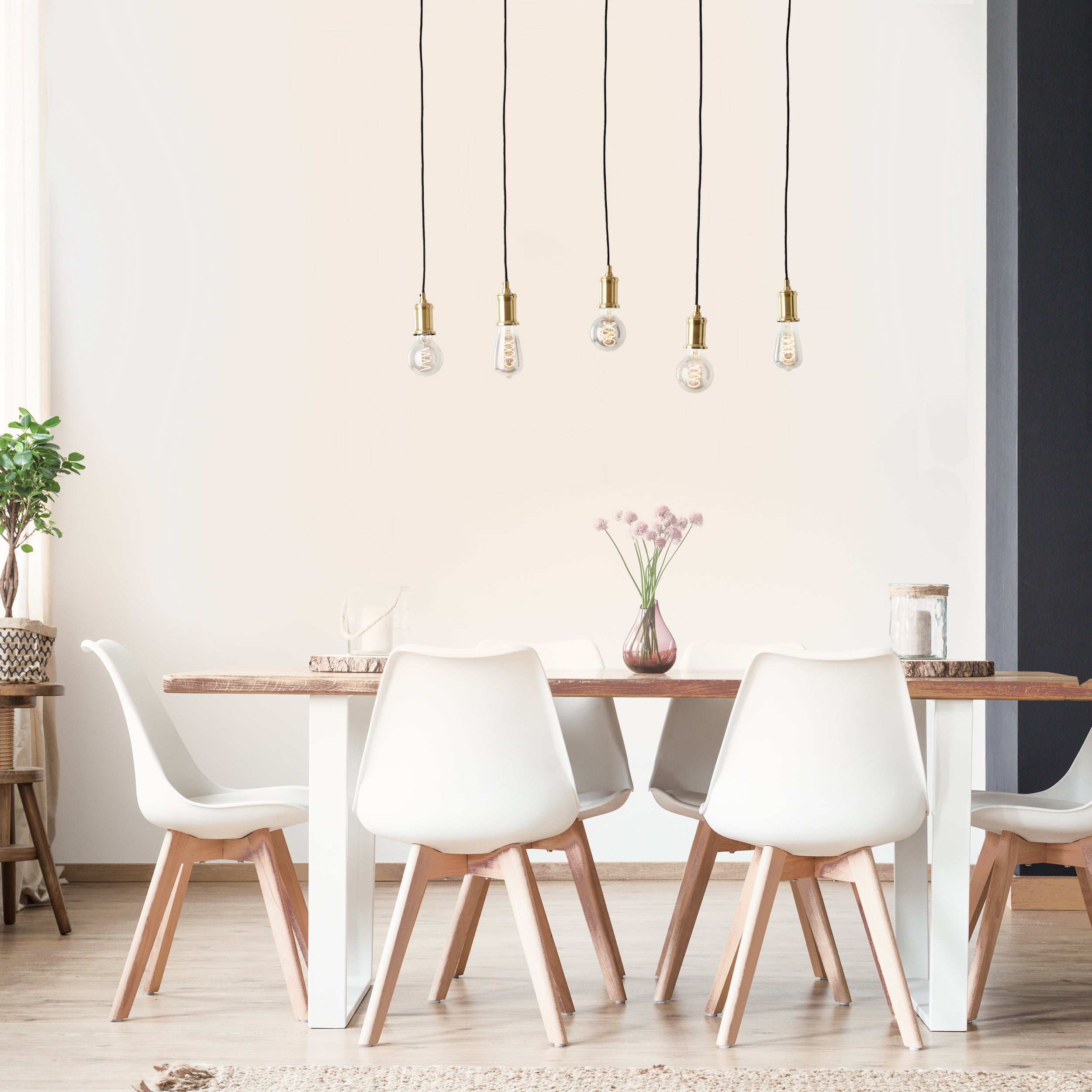 Darcia błyszcząca lampa wisząca 5 żarówek czarny metal/czarne drewno 5x A60, E27, 60 W - 6