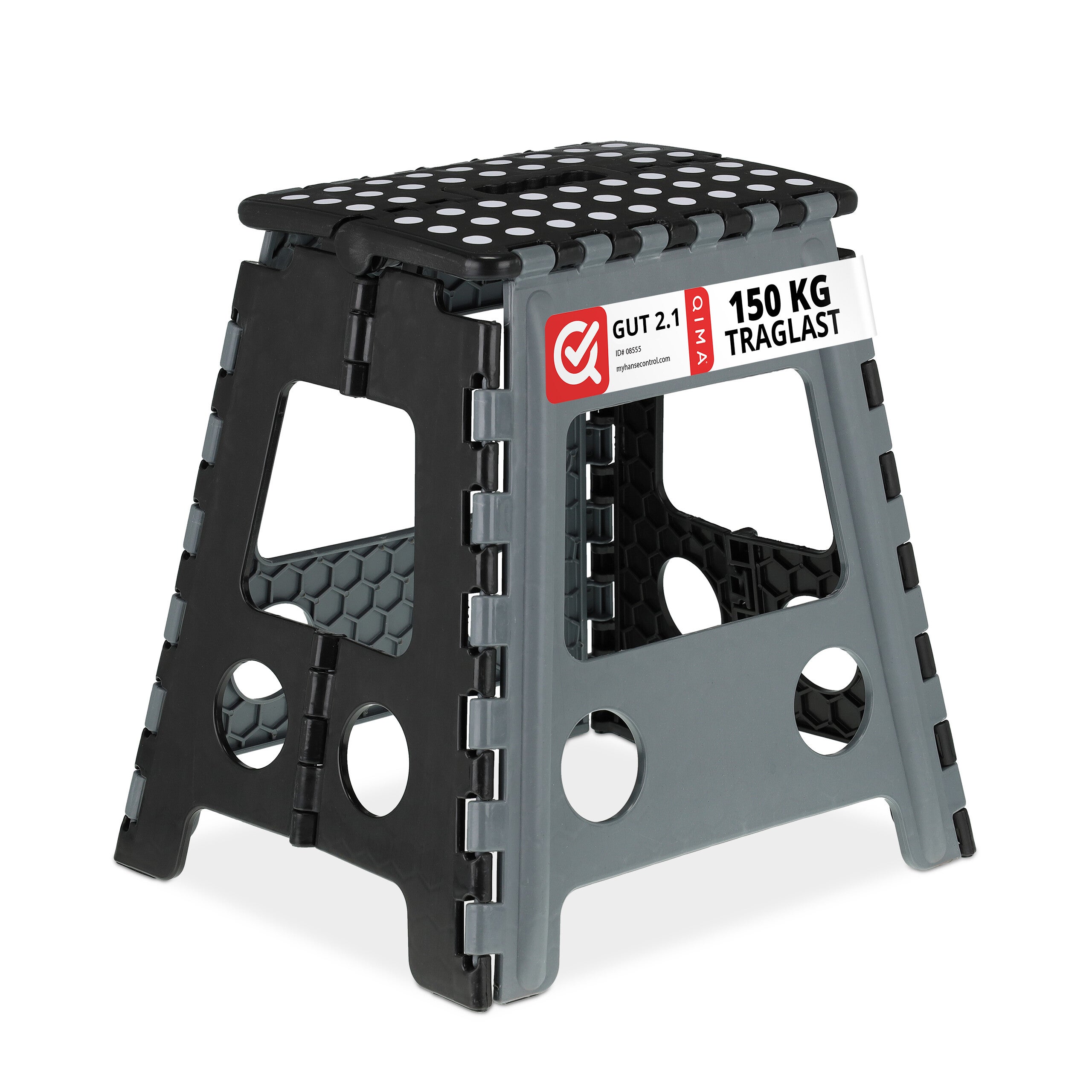 10 taburetes plegables xl, 1 escalón, banquetas con asa, para hasta 120 kg, plástico, 39,5 x 38,5 x 32 cm, gris y negro