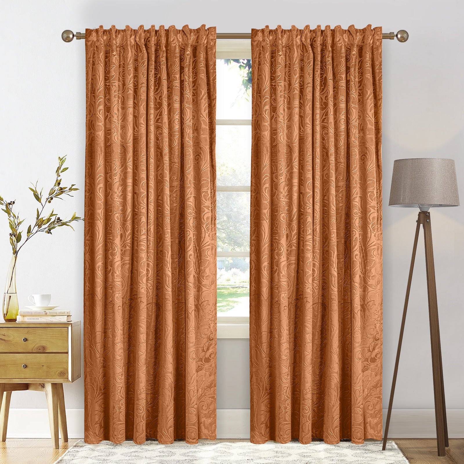 Aksamitne zasłony w kwiatowy wzór adamaszku,zasłony termiczne zaciemniające do salonu sypialni 2 szt Pomarańczowy 132x213cm - 9