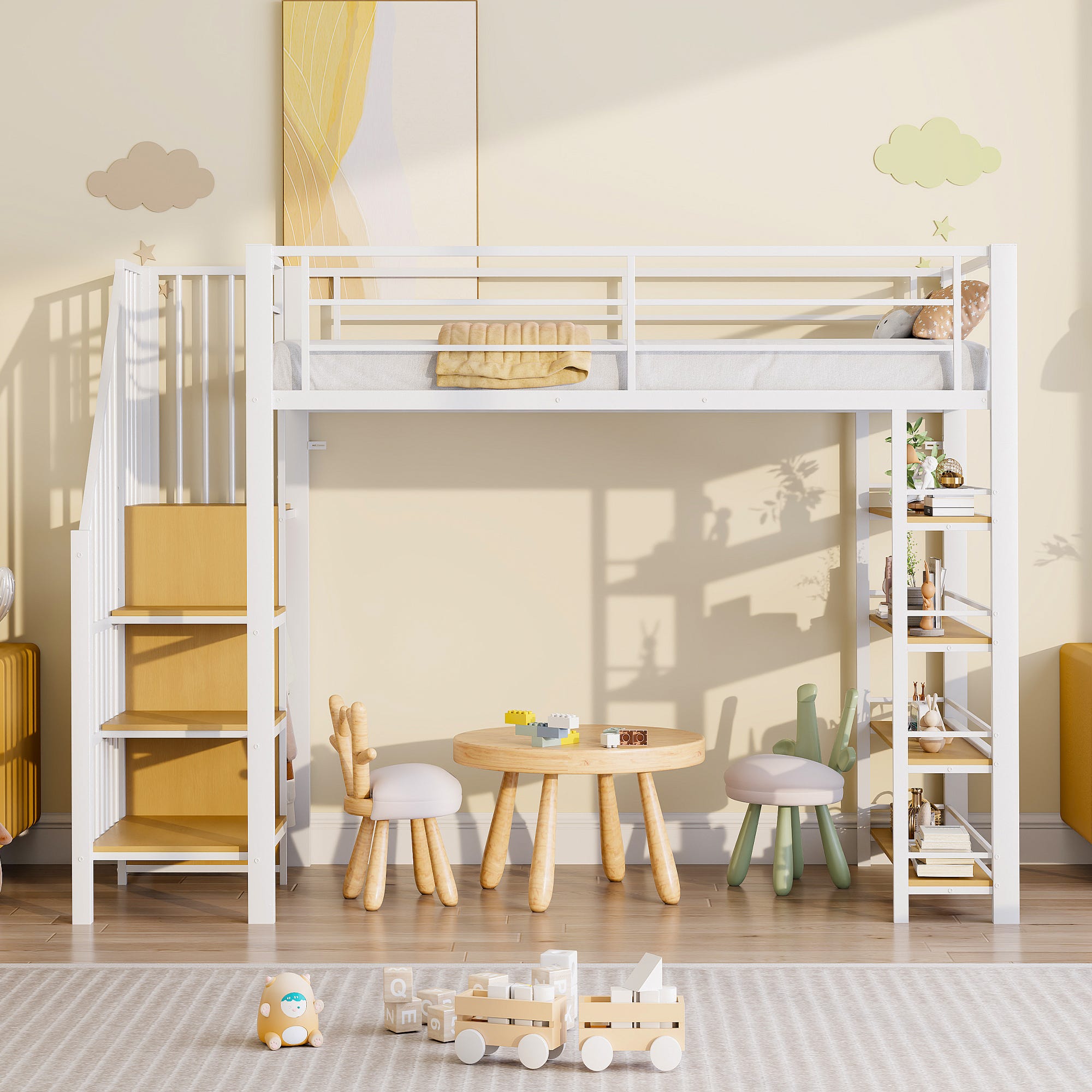 Lit mezzanine 90x200 - avec échelle de sécurité, rangement, petit ...