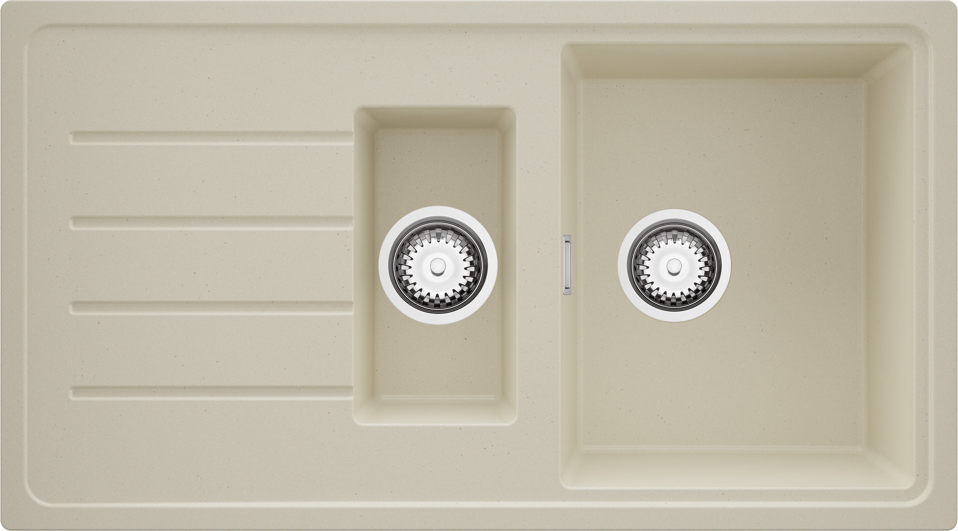 Zlewozmywak Beżowy 90x50cm, Zlew Kuchenny 1,5 Komorowy + Syfon, Nablatowy do szafki od 60cm - Kopenhaga Duo PRIMAGRAN