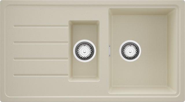 Evier Cuisine en Granit Beige 90x50cm, Lavabo 1,5 bacs + Kit de Vidage, Évier à Encastrer au meuble 60cm - Copenhague Duo PRIMAGRAN