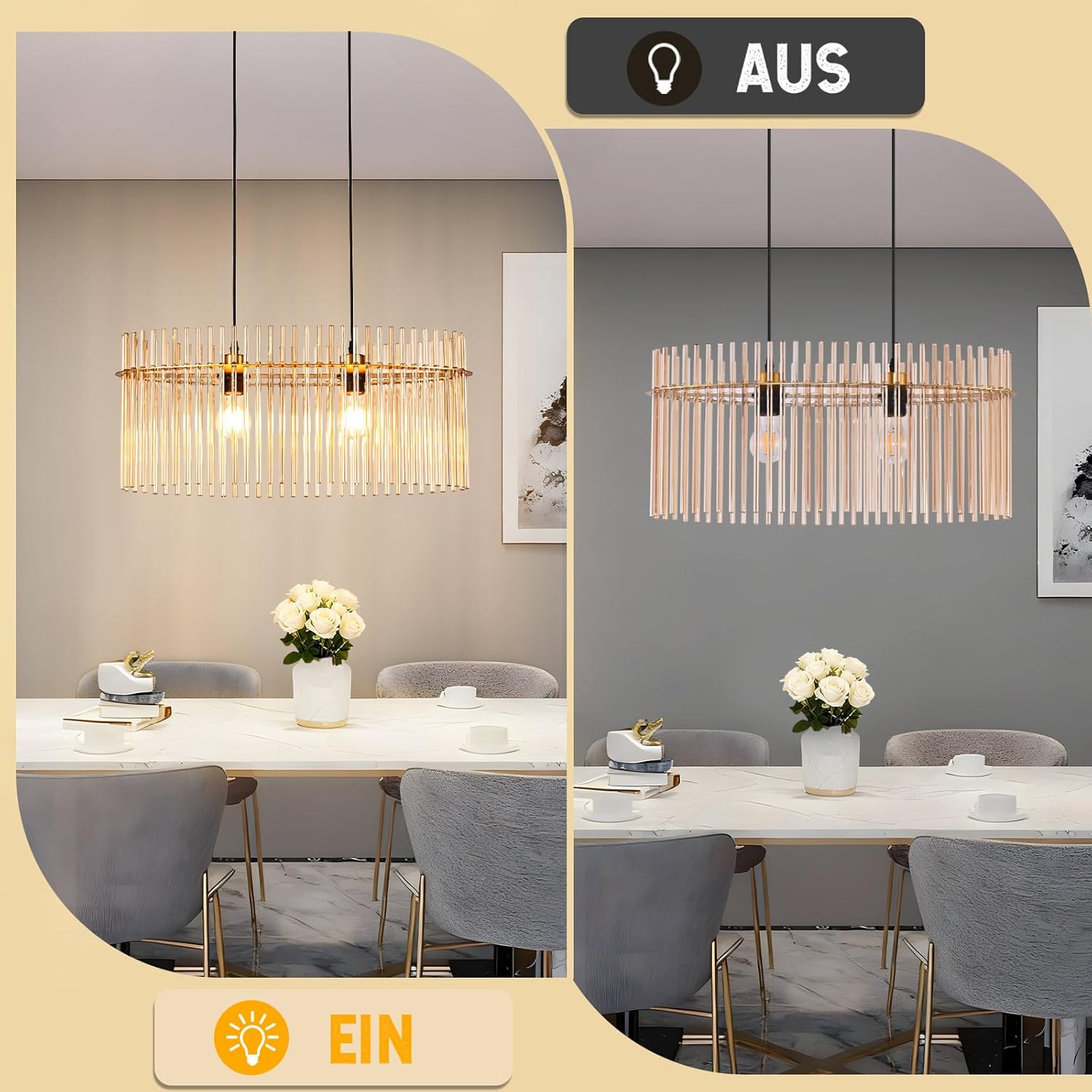 ZMH Lampa wisząca E27 Złote szkło 2 płomienie do kuchni salonu (bez żarówki) - 7