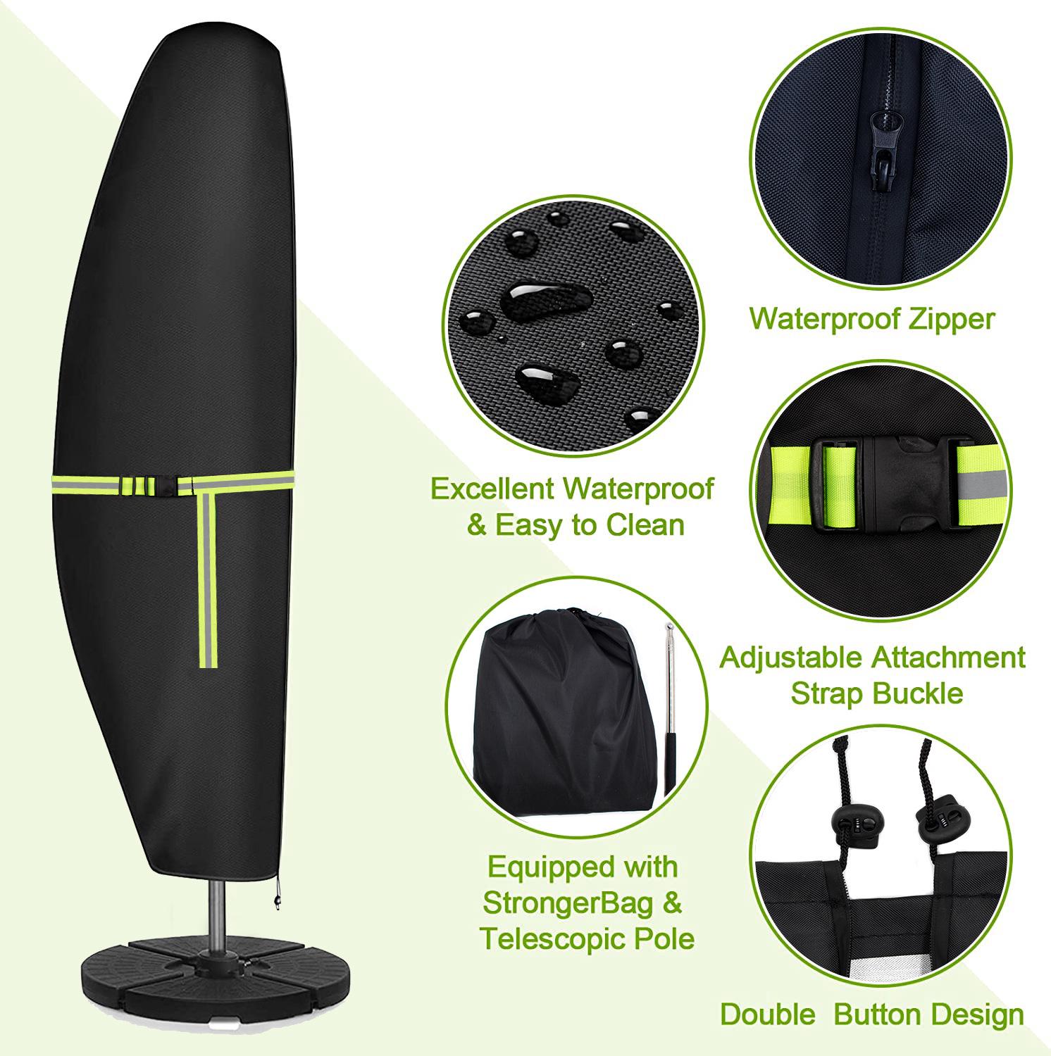 Copertura Impermeabile Per Ombrellone A Banana - Con Cerniera - Adatta Per Ombrelloni Da 2,7 A 4 Metri - Nero 190x50x30 Cm
