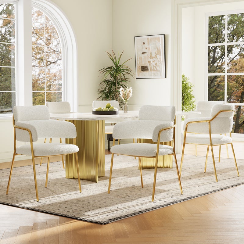 Zestaw 6 krzeseł do jadalni z oparciem i podłokietnikami - 52 x 54 x 77 cm - Aksamitne nogi ze złotymi nogami - Beżowy