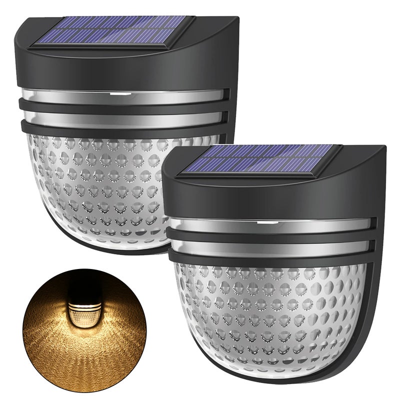 Zestaw 2 lamp solarnych zewnętrznych, wodoodporne lampy solarne do ogrodzeń z trybem oddychania/stałym, kinkiety solarne, lampy ogrodowe
