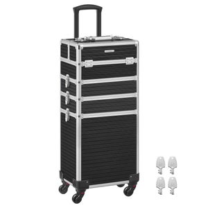 Valise Maquillage à Roulettes Avec 2 Grands Tiroirs - Noir, 35x23x57 Cm - Pour Esthéticiennes, Coiffeurs