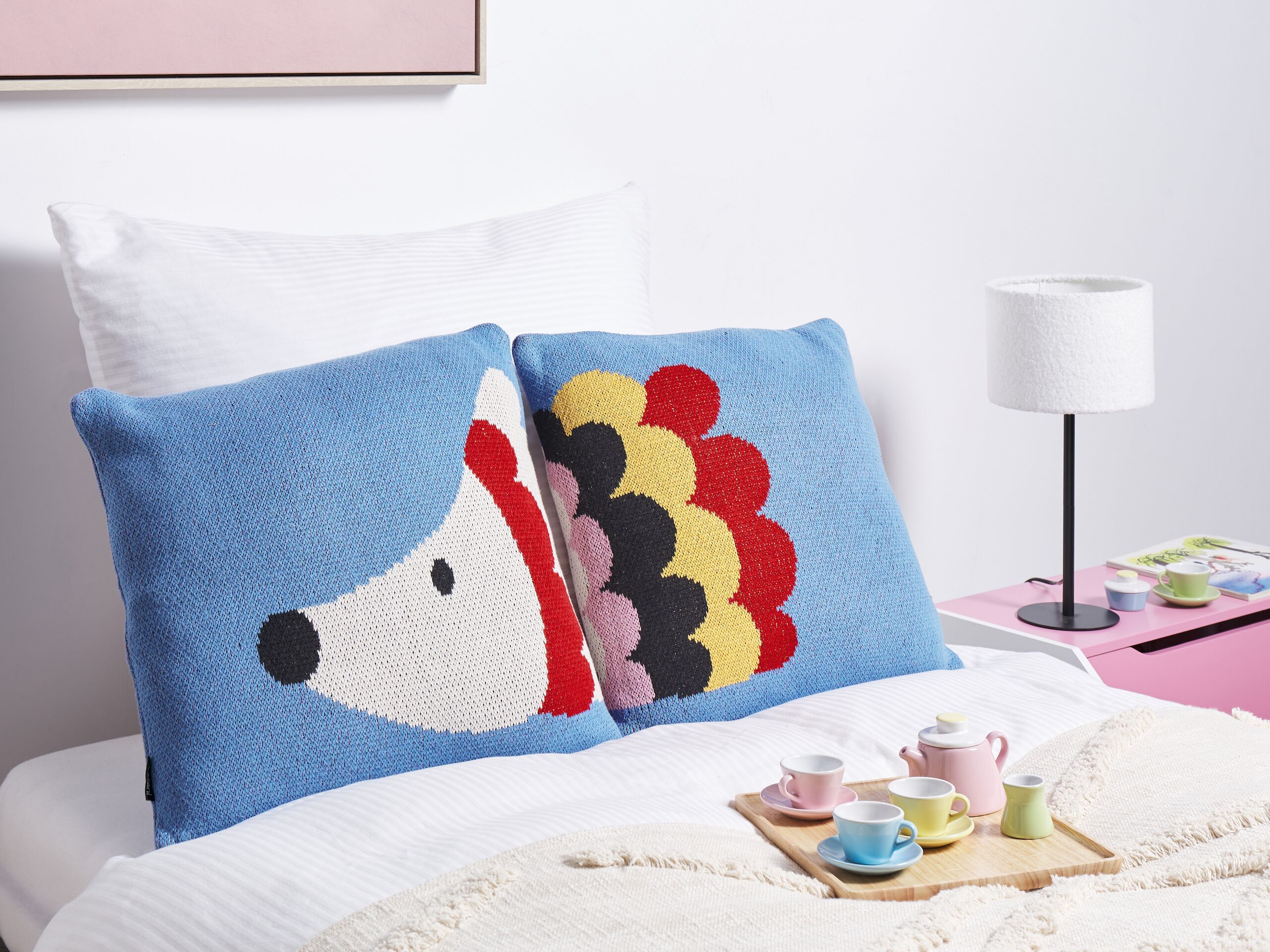 Beliani conjunto de 2 cojines pashot algodón 45 x 45 cm infantil animal azul