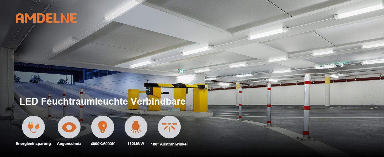 Tube LED résistant à l'humidité Amdelne 60 cm 18 W blanc chaud 4000 K 2000 LM triple protection IP65 blanc avec prise - 2