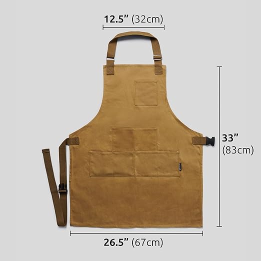 Delantal de lona encerada resistente al agua, ideal para talleres, bricolaje, hogar, jardín, peluquería, con correas ajustables en cintura y cuello - 5