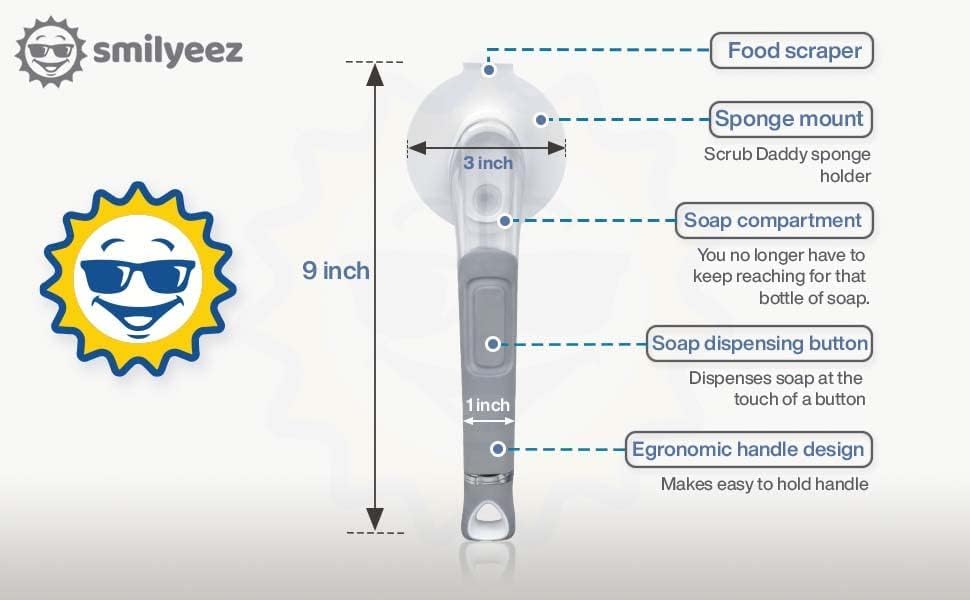The Original Smiling - Maniglia per erogazione di sapone con manico per spugna Scrub Daddy e Smilyeez Dishwand (nero e nero) - 2