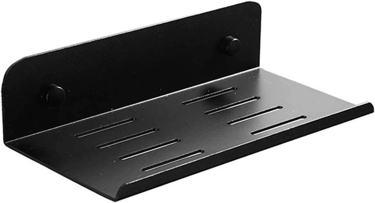 Solidna aluminiowa półka ścienna z otworami drenażowymi do łazienki, sypialni, kuchni, biura (czarna, 20 cm)