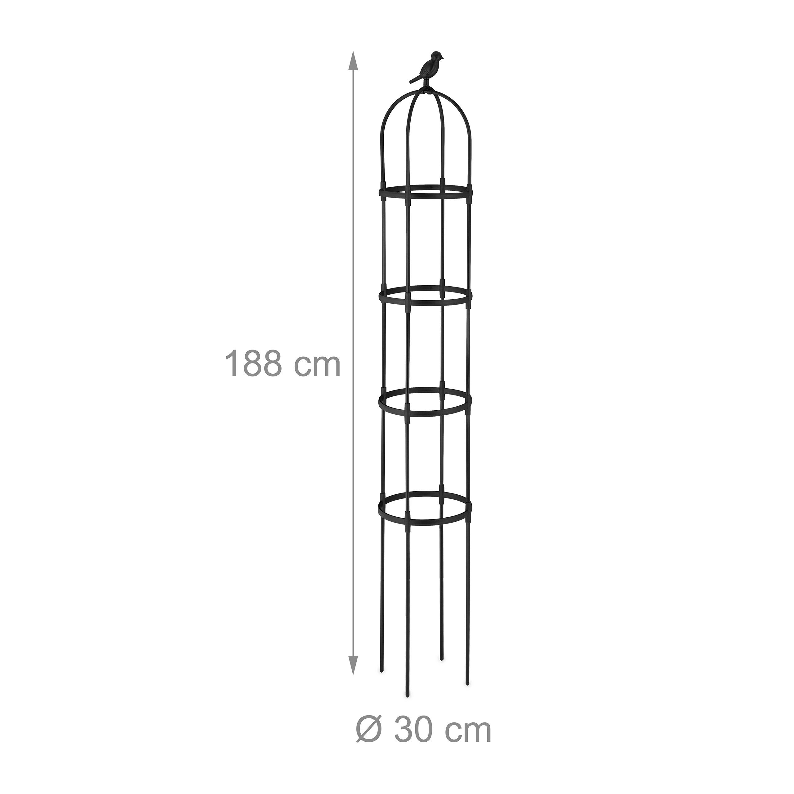 Trellis obélisque, lot de 2, 180 cm de hauteur, plantes grimpantes, en métal, stable, tour pour rosier, noir, Relaxdays - 4