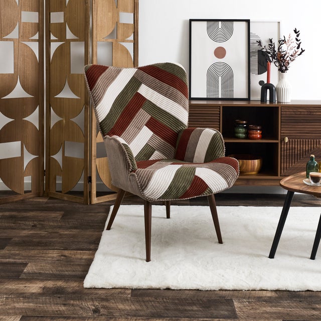 The Home Deco Factory – Poltrona Patchwork Louisiane In Legno Di Faggio, Stile Scandinavo