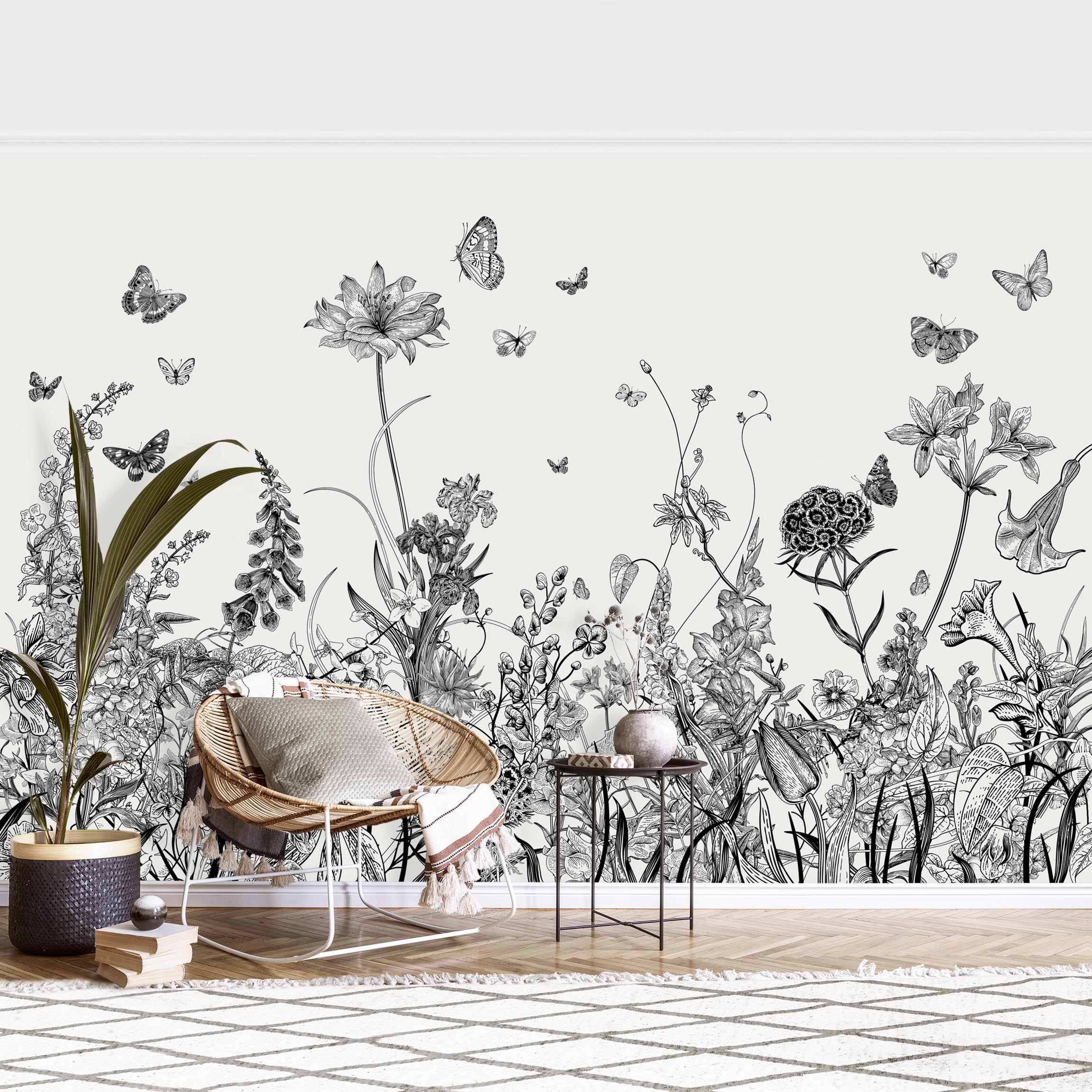 Papel pintado fotomural flores rústico animales 326 - salón dormitorio cocina pasillo - tnt 432 x 290 cm smart