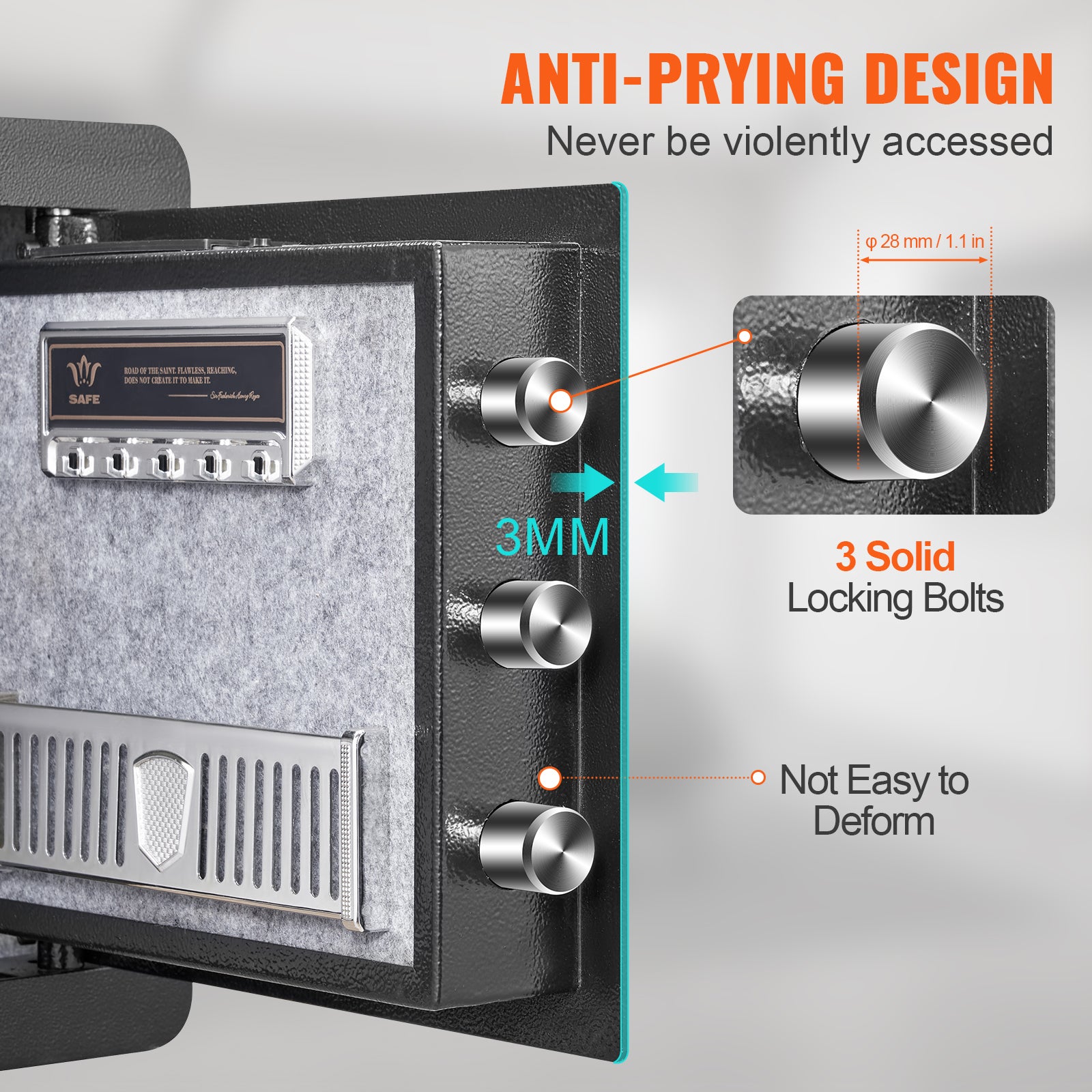 Coffre-Fort Numérique VEVOR 34 L 400 x 300 x 350 mm Coffre-Fort Sécurité 2 Types de Déverrouillage Mot de Passe Clés Structure Acier Anti-Effraction - 4